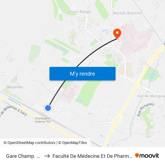 Gare Champ. Tgv to Faculté De Médecine Et De Pharmacie map
