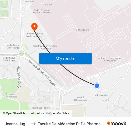 Jeanne Jugan to Faculté De Médecine Et De Pharmacie map