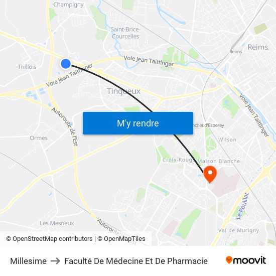 Millesime to Faculté De Médecine Et De Pharmacie map