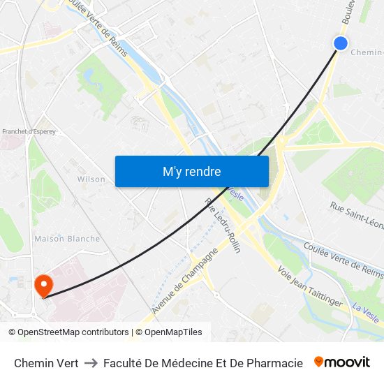 Chemin Vert to Faculté De Médecine Et De Pharmacie map