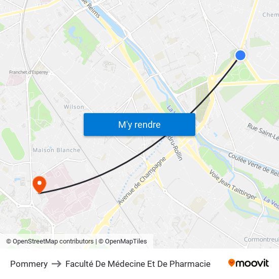 Pommery to Faculté De Médecine Et De Pharmacie map