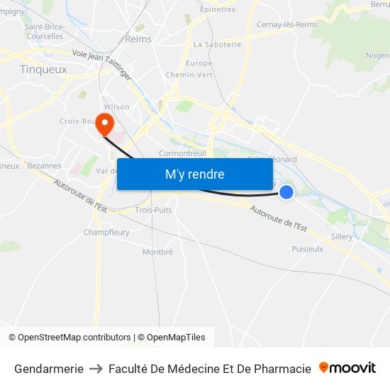 Gendarmerie to Faculté De Médecine Et De Pharmacie map