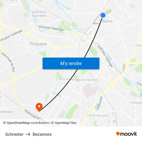 Schneiter to Bezannes map
