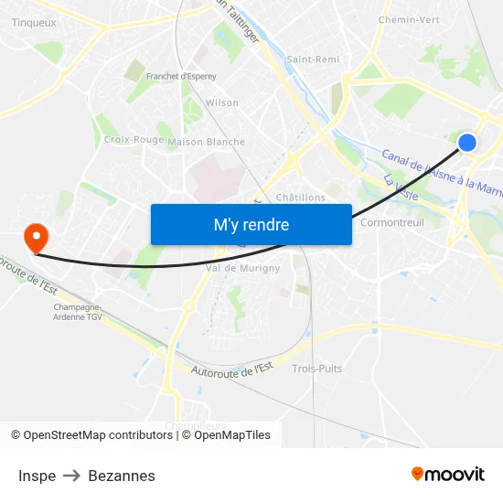 Inspe to Bezannes map