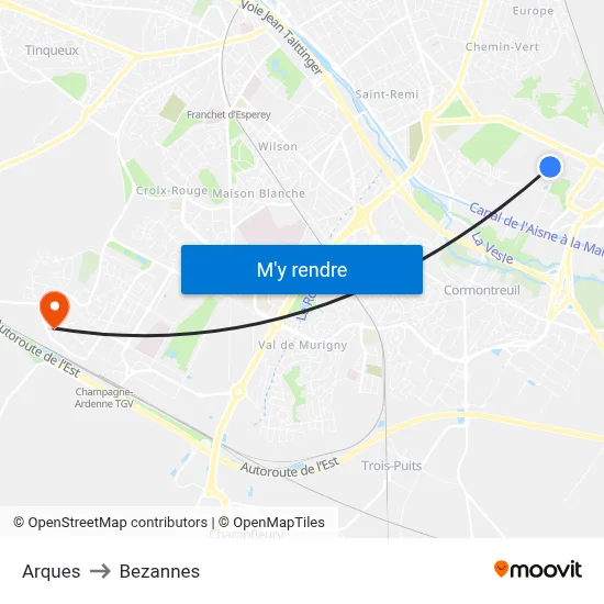 Arques to Bezannes map