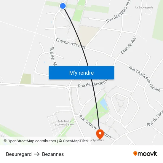 Beauregard to Bezannes map