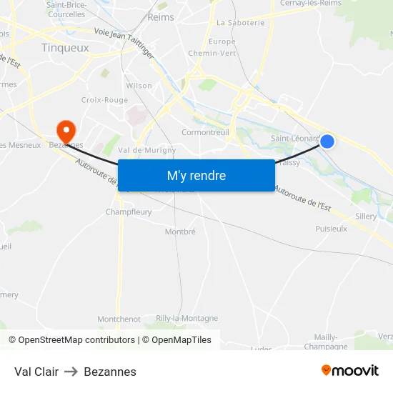 Val Clair to Bezannes map
