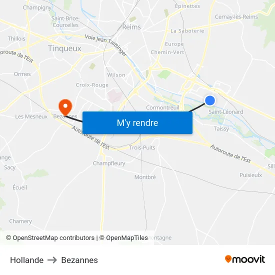 Hollande to Bezannes map