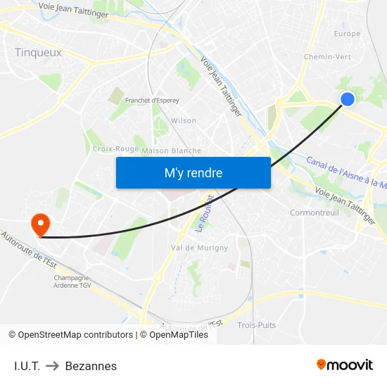 I.U.T. to Bezannes map