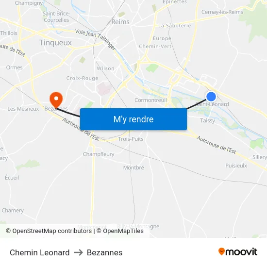Chemin Leonard to Bezannes map