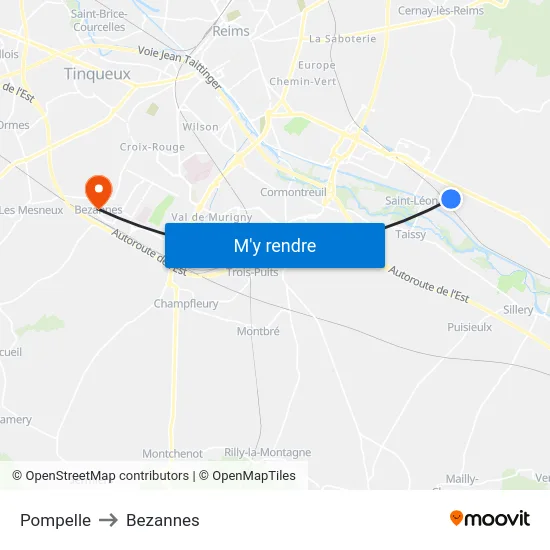 Pompelle to Bezannes map