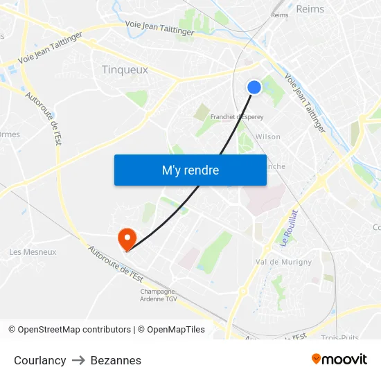 Courlancy to Bezannes map