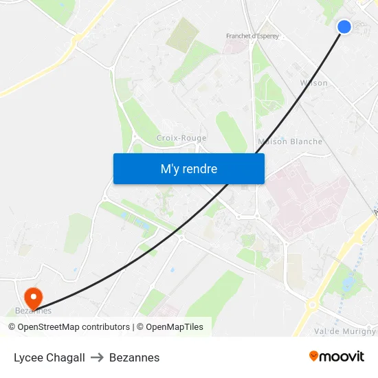 Lycee Chagall to Bezannes map
