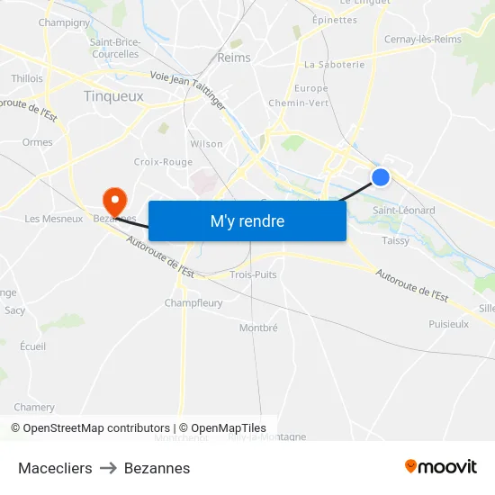 Macecliers to Bezannes map