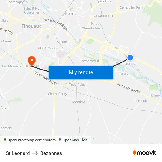 St Leonard to Bezannes map