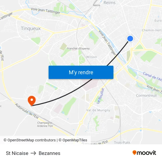 St Nicaise to Bezannes map