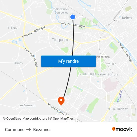 Commune to Bezannes map