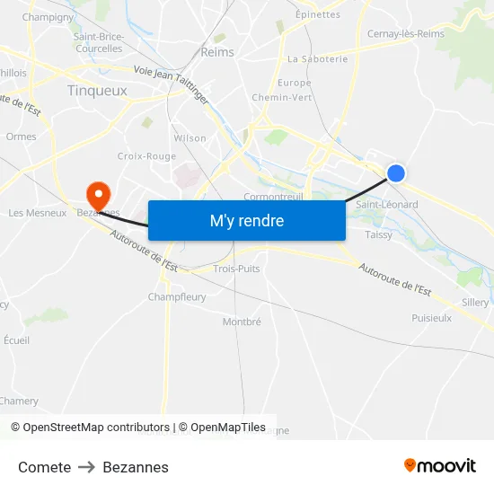 Comete to Bezannes map