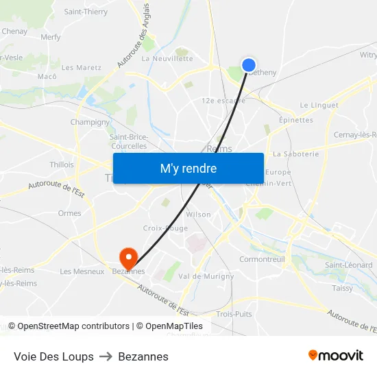 Voie Des Loups to Bezannes map