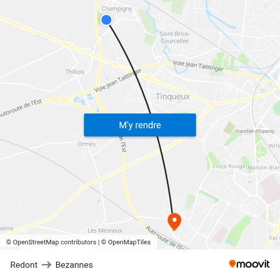 Redont to Bezannes map