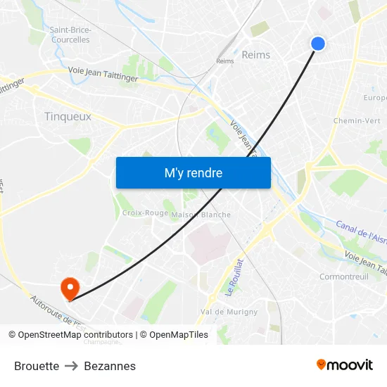 Brouette to Bezannes map