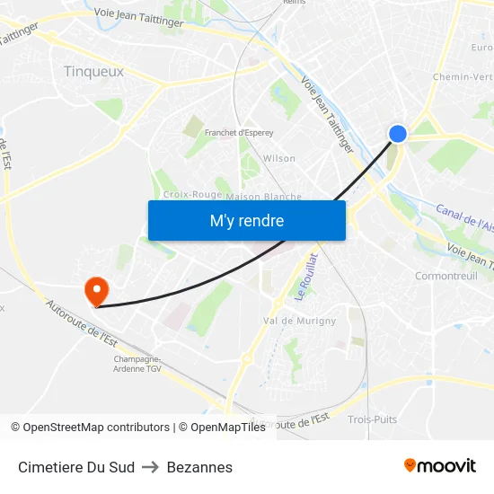 Cimetiere Du Sud to Bezannes map