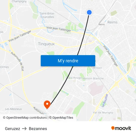 Geruzez to Bezannes map