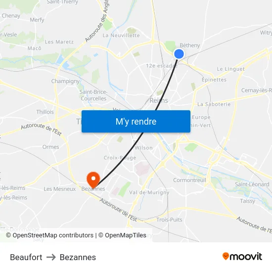 Beaufort to Bezannes map