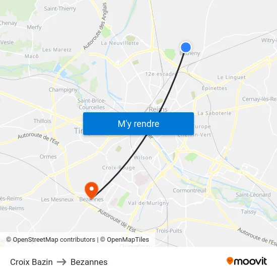 Croix Bazin to Bezannes map