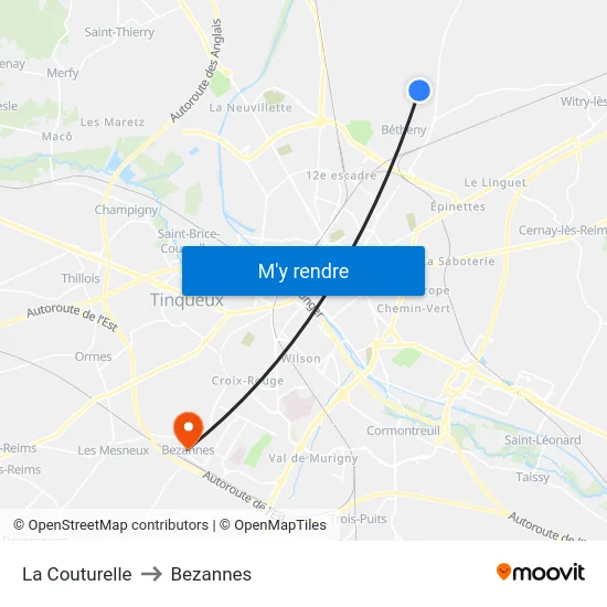 La Couturelle to Bezannes map