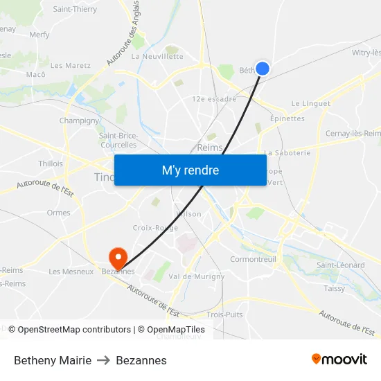 Betheny Mairie to Bezannes map