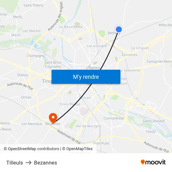 Tilleuls to Bezannes map