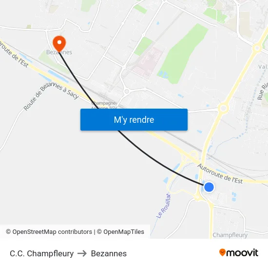 C.C. Champfleury to Bezannes map