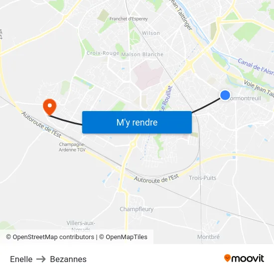 Enelle to Bezannes map