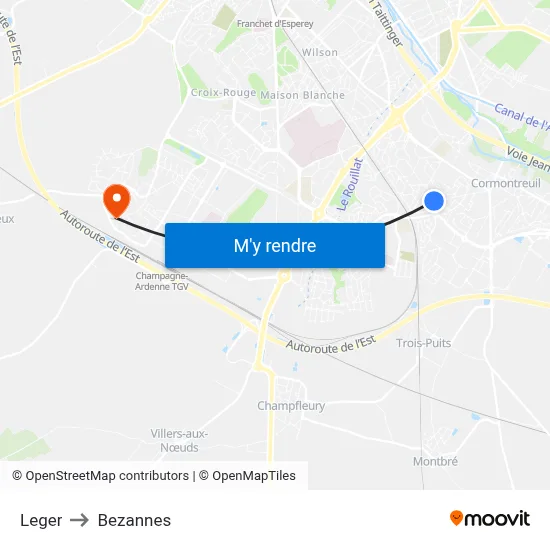 Leger to Bezannes map