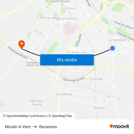 Moulin A Vent to Bezannes map