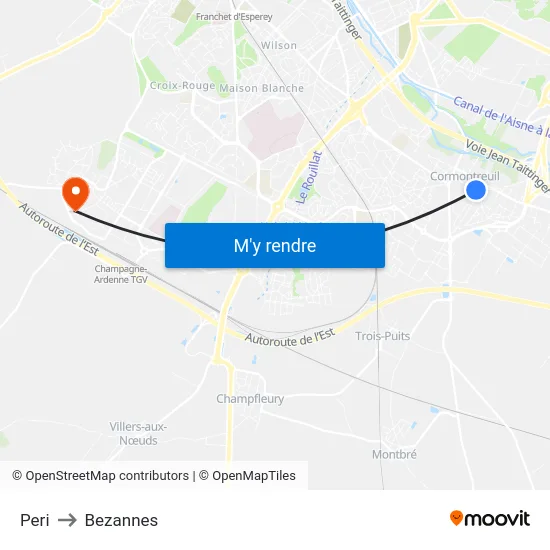 Peri to Bezannes map