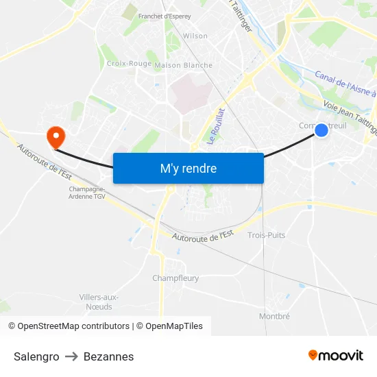 Salengro to Bezannes map
