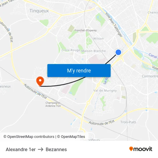 Alexandre 1er to Bezannes map