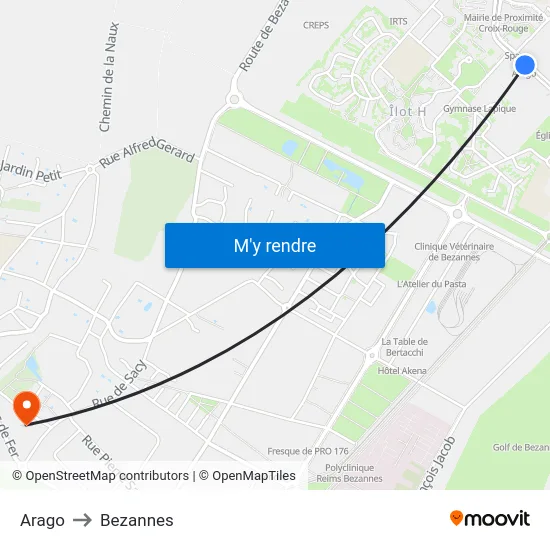 Arago to Bezannes map