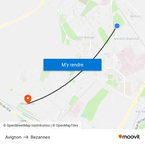 Avignon to Bezannes map
