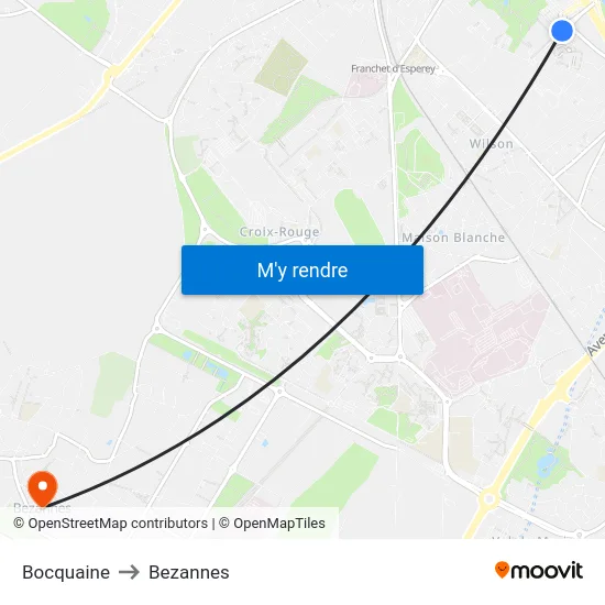 Bocquaine to Bezannes map