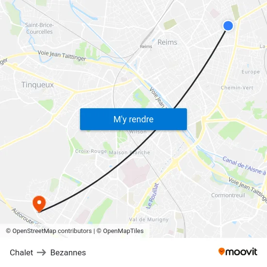 Chalet to Bezannes map