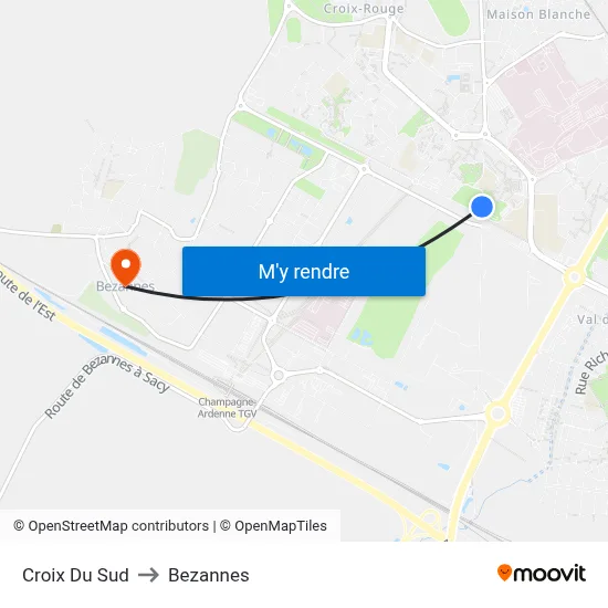 Croix Du Sud to Bezannes map