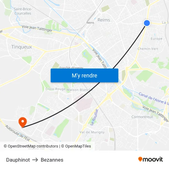 Dauphinot to Bezannes map