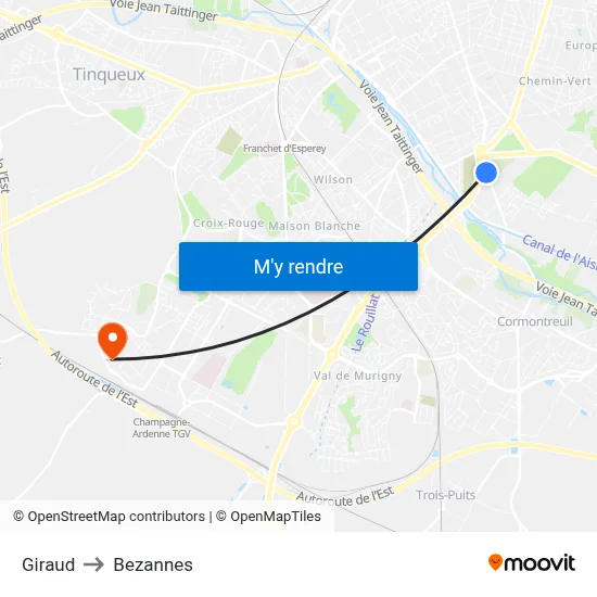 Giraud to Bezannes map