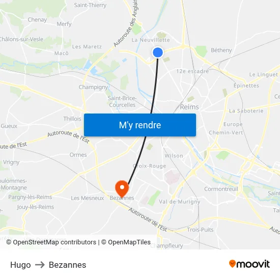 Hugo to Bezannes map