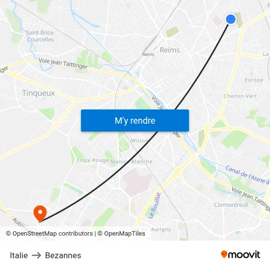 Italie to Bezannes map