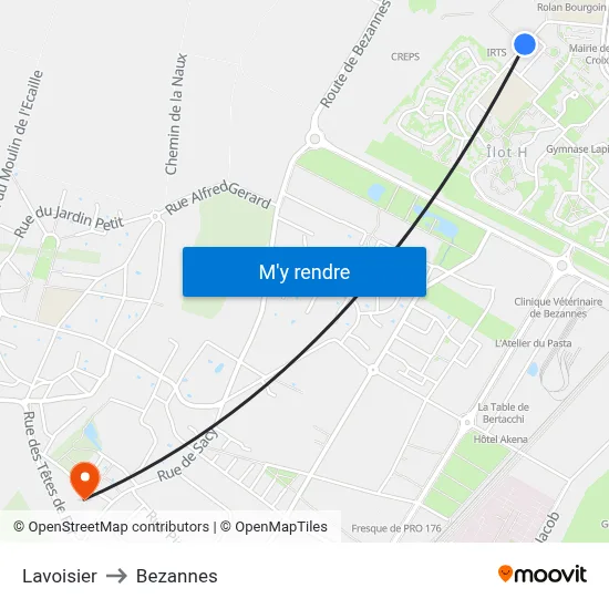 Lavoisier to Bezannes map