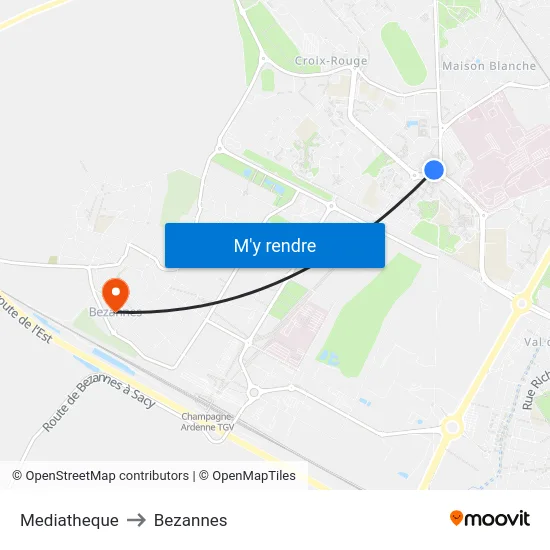 Mediatheque to Bezannes map